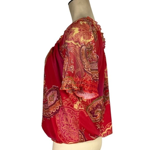 CHA Cha Vente women's red Boho patterned short sleeve top size M - Picture 4 of 5